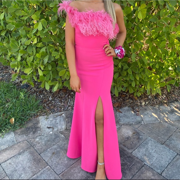 Pink Feather Prom Dress - Picture 2 of 2